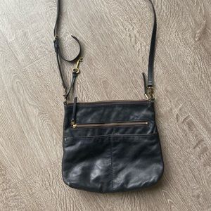 Black leather fossil bag